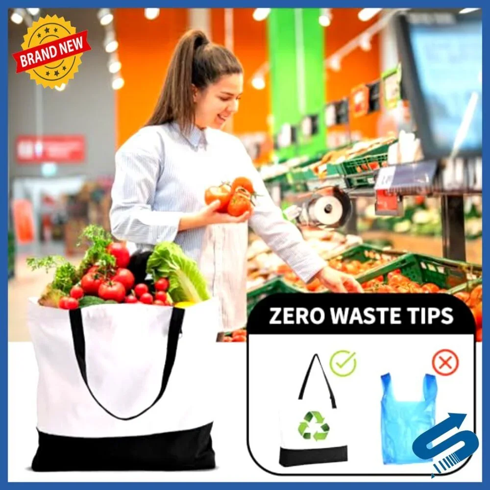 Canvas Tote Bags Zippered Reusable Grocery Shopping Travel Large